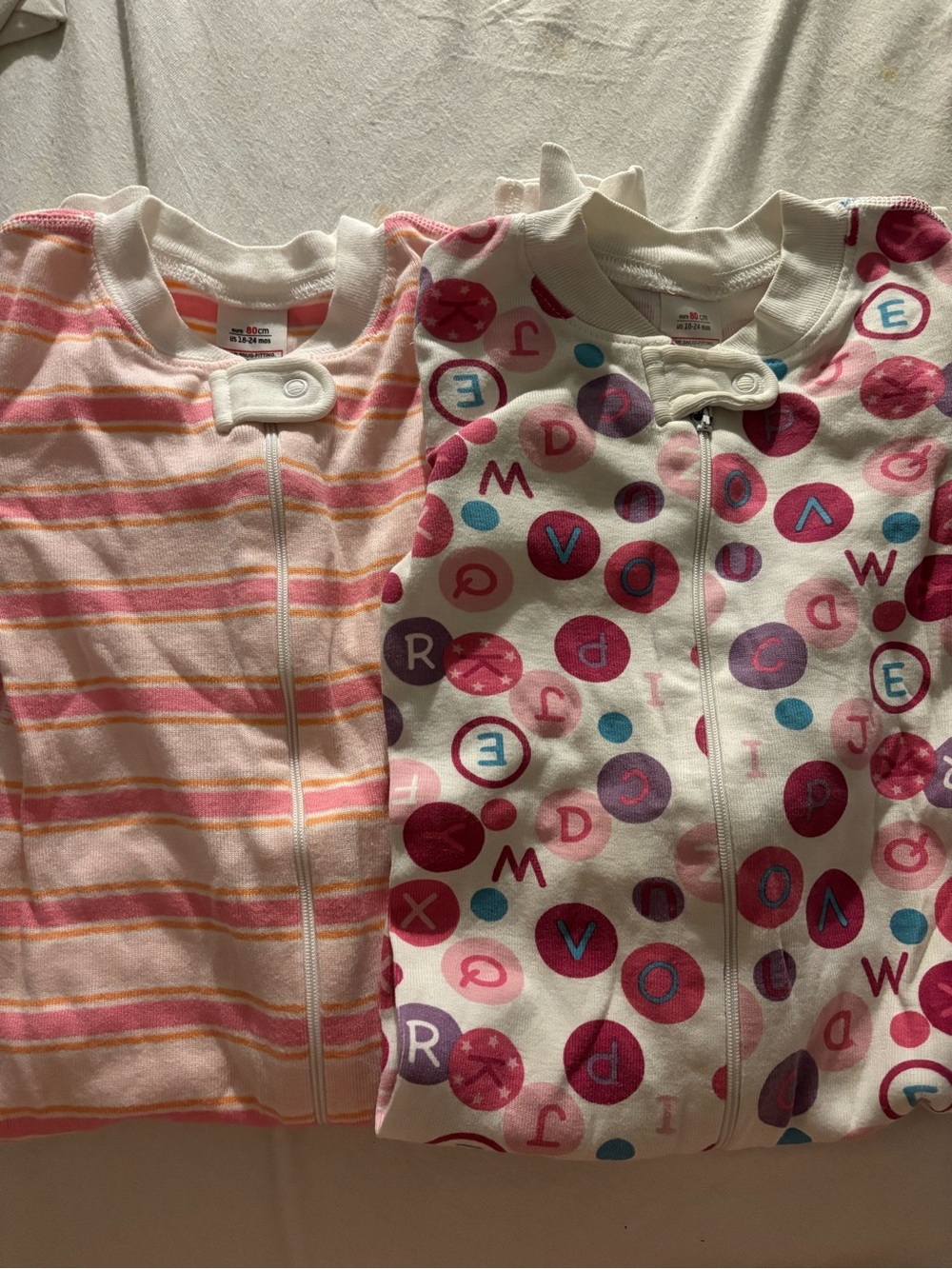 Hanna Andersson Girls Pink White Zip Cotton Pajama Sleepers - Set of 2